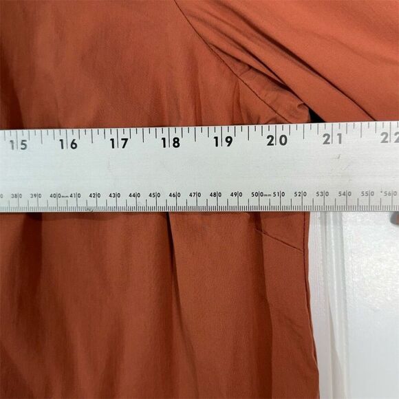 Dalia Rust Orange Button Back Blouse XL Long Sleeve Tie Cuff Minimalist Top - Picture 3 of 8